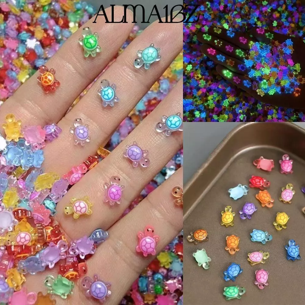 ALMA1BZ 100 ชิ้นเต่าเรืองแสง, DIY การ์ตูน Mini เรซิ่นสัตว์, Dopamine สี Glow-in-the-dark Miniature ตุ๊กตาสําหรับโทรศัพท์ DIY Hairpin