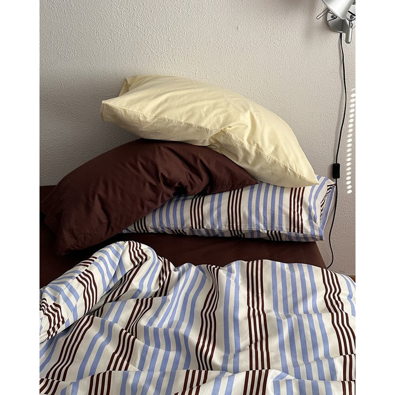 Used blue striped pure cotton bedding set, fitted sheet, bed sheet, duvet cover, bedding set