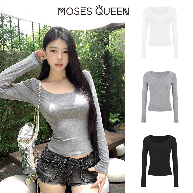 MOSESQUEEN เสื้อผ้ากันแดดสตรี แขนยาว ชั้นในสบายฤดูร้อน กันแดด น้ำหนักเบา ระบายอากาศได้ดี แฟชั่นตัวบน #63079