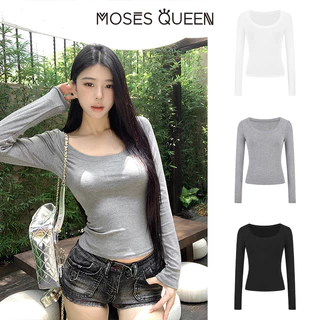 MOSESQUEEN เสื้อผ้ากันแดดสตรี แขนยาว ชั้นในสบายฤดูร้อน กันแดด น้ำหนักเบา ระบายอากาศได้ดี แฟชั่นตัวบน #63079