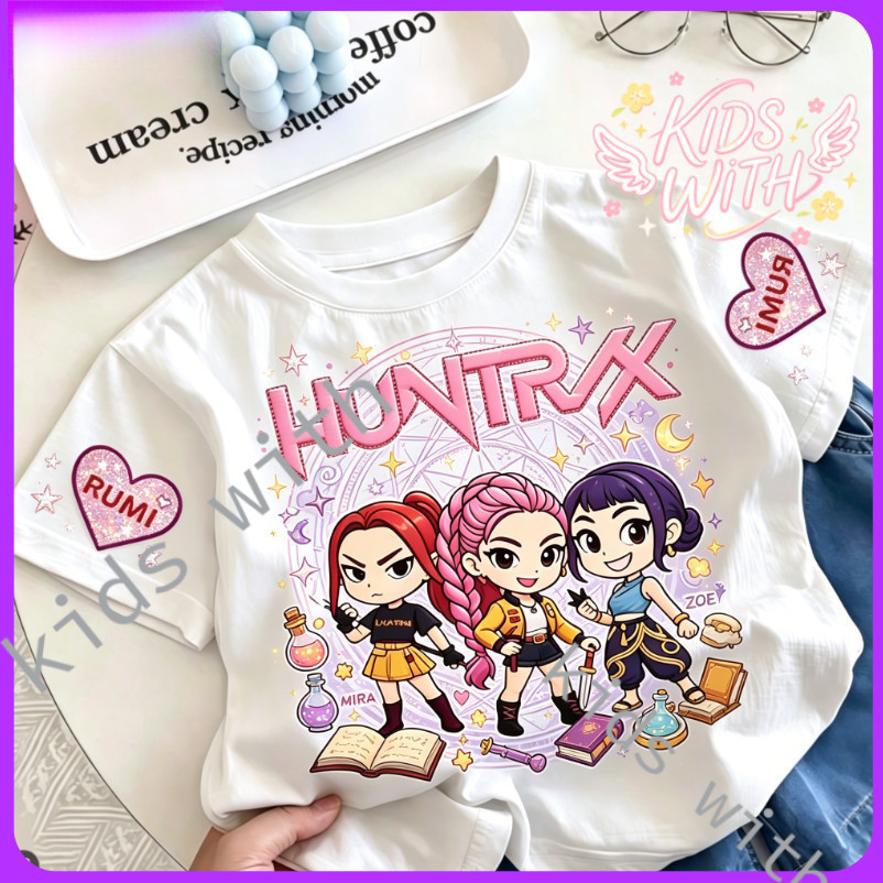 พร้อมสต็อกจัดส่งที่รวดเร็ว ปลาค็อด สาวแขนสั้นเสื้อยืด เคป๊อป ปีศาจฮันเตอร์ รูมิ เสื้อผ้าเด็กแขนสั้นเสื้อยืดชายหญิง
