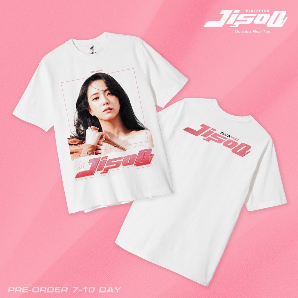Jisoo Bootleg White T-Shirt Unique Printing Design Trend All-Match Fans Must-Have Item