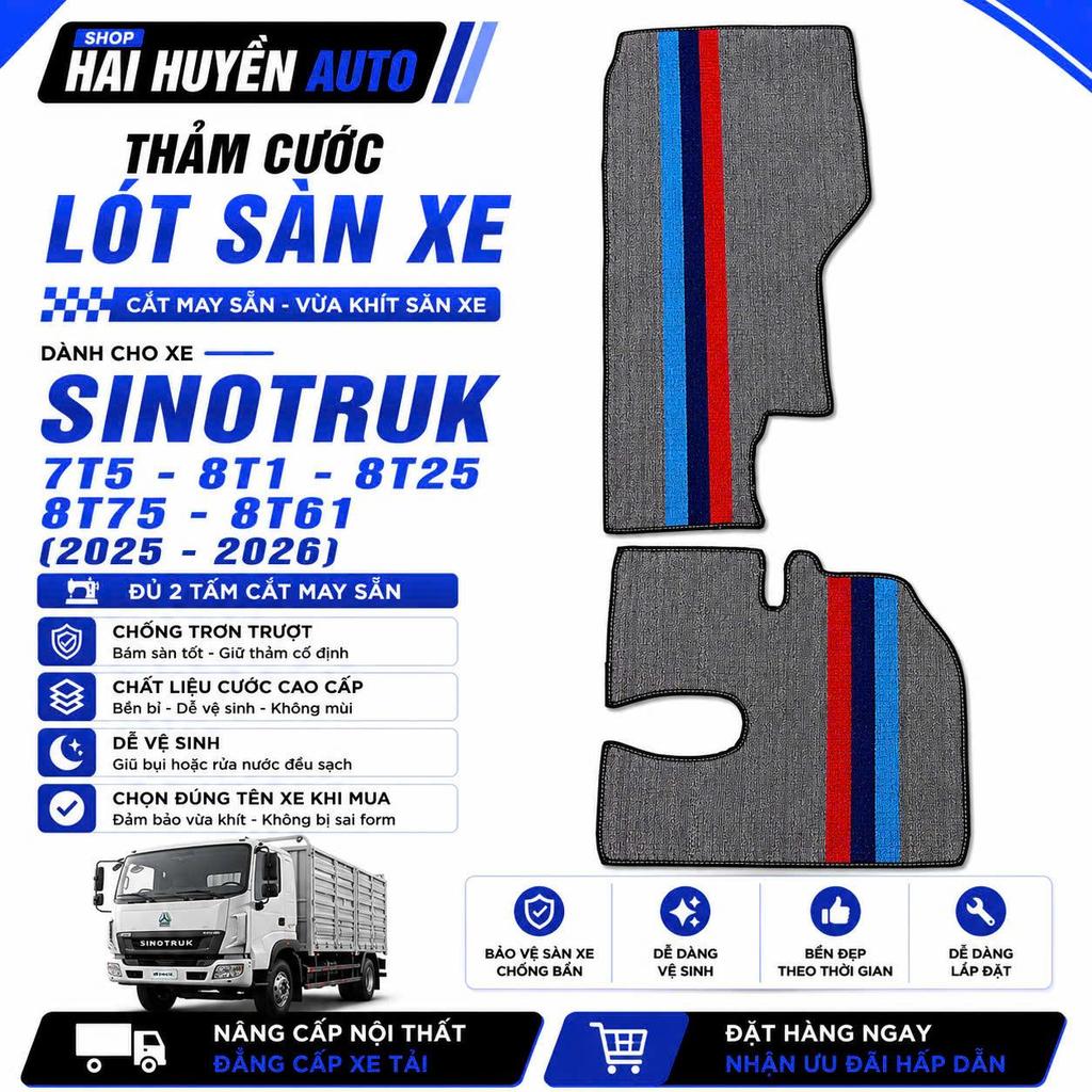 Sinotruk 7t5-8t1-8t25-8t75-8t61 (2025-2026) พรมรถยนต์ พร้อมแผ่นตัดเสื้อมาตรฐาน 2 แผ่น กันน้ําและกันล