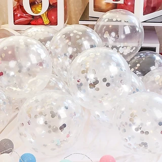 พร้อมส่ง（5ใบ）ลูกโป่งใส confetti 12 นิ้ว มีสีเยอะมาก(ไม่แถมก้าน,ริบบิ้น)