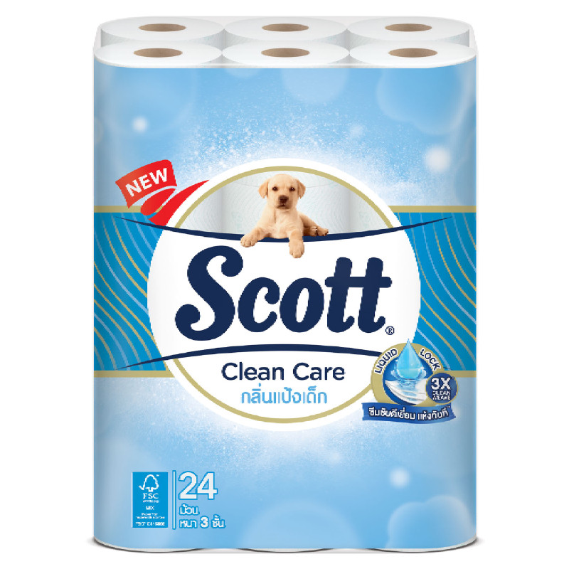 SCOTT กระดาษชำระ รุ่น Clean Care กลิ่นแป้งเด็ก (แพ็ค 24 ม้วน)