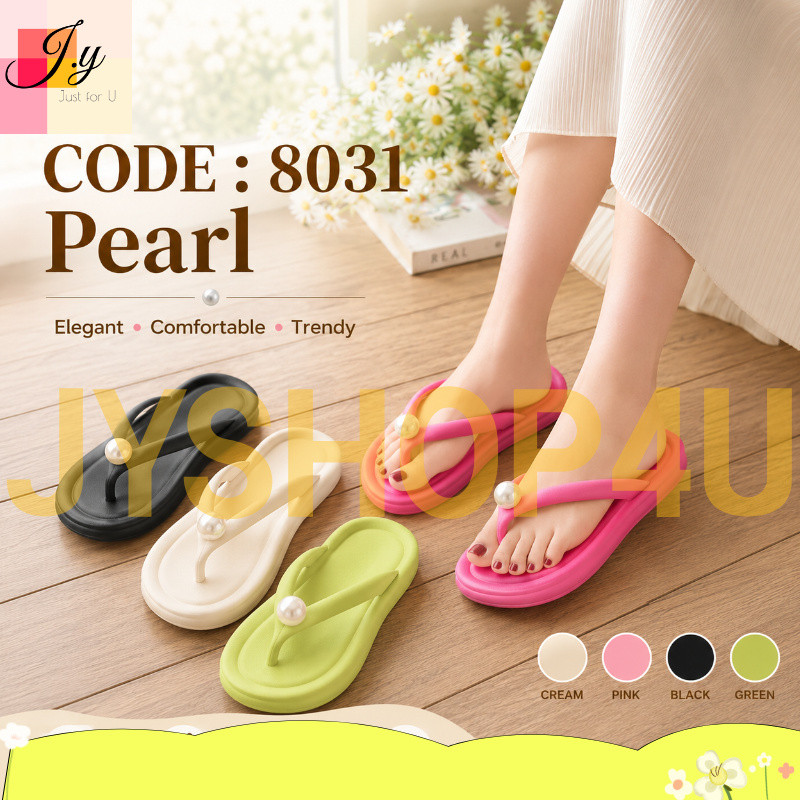 (JYSHOP4U) ผู้หญิง Pearl Flip Flops 8031 Elegant Soft Comfort รองเท้าแตะสบายๆ Selipar Perempuan Kasu