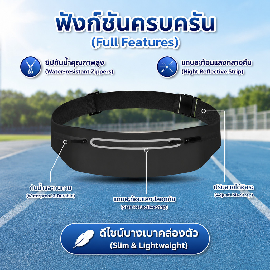 กระเป๋าคาดเอวออกกำลังกายสีดำทรงเพรียวบาง รูปที่ 2