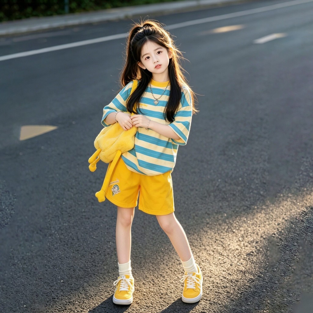 ชุดเด็กผู้หญิงหน้าร้อน เสื้อยืดแขนสั้นลายทางสีสด กางเกงขาสั้นผ้าคอตตอนใส่สบาย สไตล์เกาหลี ✨Lzbao23.t