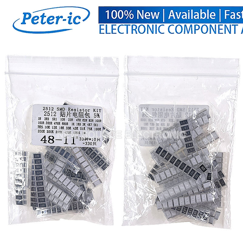 330PCS 2512 SMD Resistor Assorted Kit 33ValuesX10PCS 1ROhm~1M 5%100 47 33 22 100 220 470 330 KR Ohm