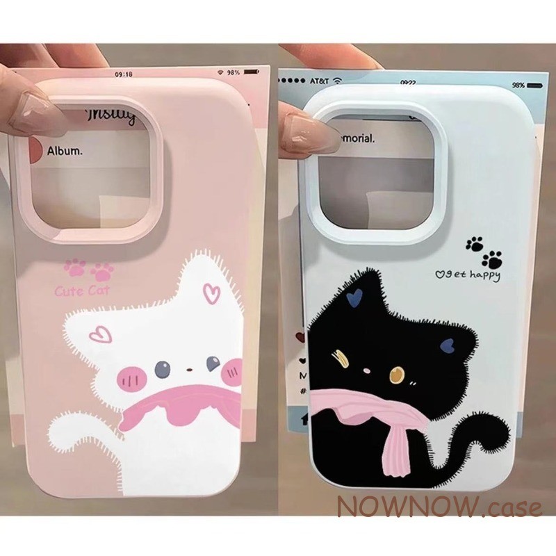 สําหรับ iPhone 17 Air 16 15 14 13 12 11 Pro Max X XR XS MAX 7 8 Plus น่ารักสีดําและสีขาวแมวคู่ซิลิโค