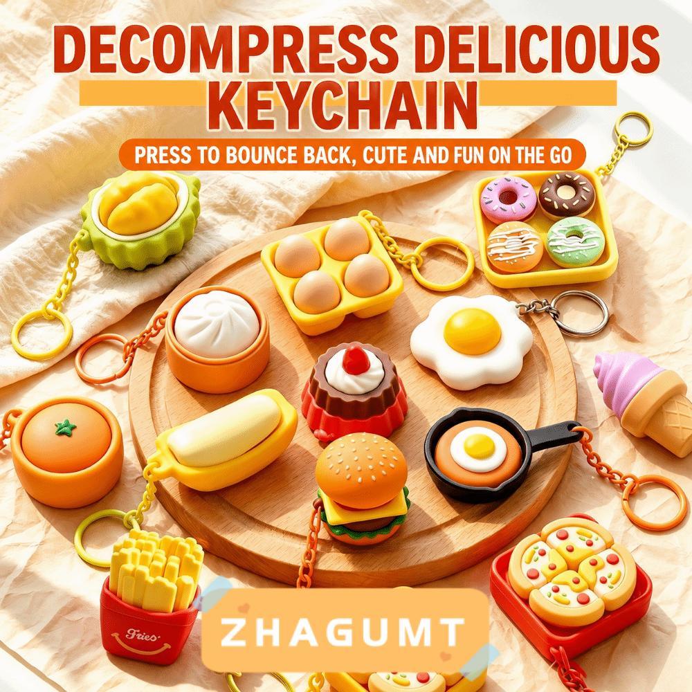 ZHAGUMT366KB Calming พวงกุญแจ,การ์ตูนพิมพ์ Anti-stress ของเล่นจี้,ตลกกระเป๋า Charms ปุ่มนิ้วพิซซ่าไข่อาหาร Clicker Key Chain เด็กผู้ใหญ่
