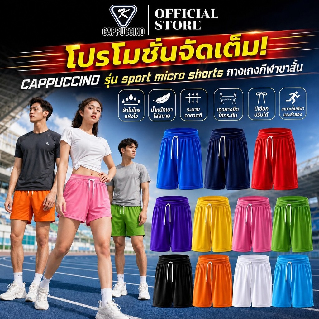 CAPPUCCINO รุ่น sport micro shorts กางเกงกีฬาขาสั้น ผู้ใหญ่