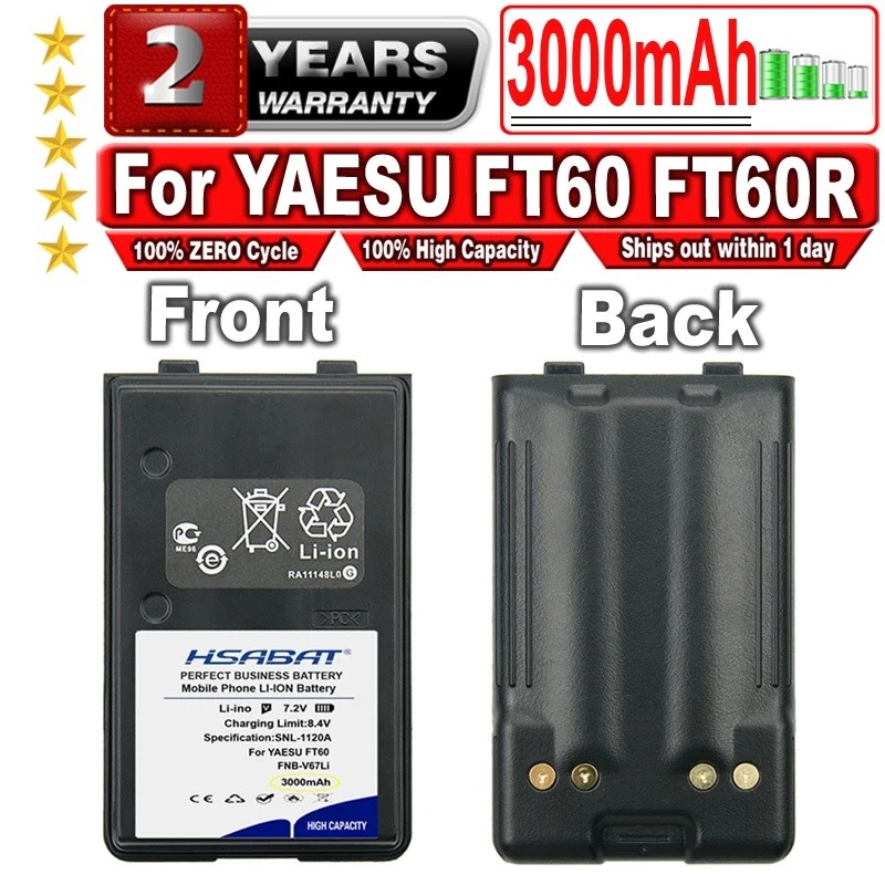 HSABAT 3000mAh FNB-V67Li แบตเตอรี่สําหรับ YAESU FT60 FT60R FT60R VX110 VX120 VX146 VX150 VX160 VX180