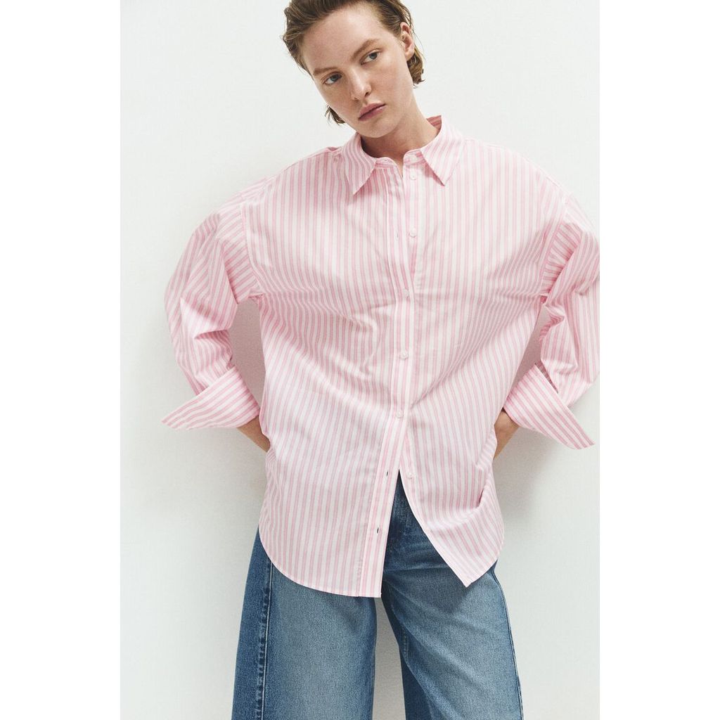 H&M(เอชแอนด์เอ็ม) เสื้อเชิ้ตป๊อปลินแบบโอเวอร์ไซส์ ผู้หญิง 1297196_2