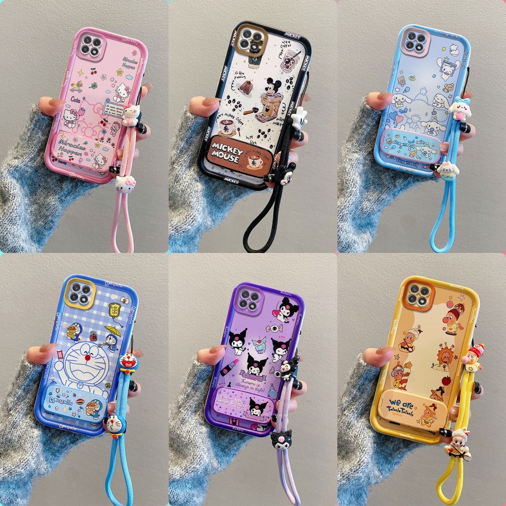 เคส Samsung A22 5G กระจกลายการ์ตูนน่ารักพร้อมขาตั้งเคสโทรศัพท์