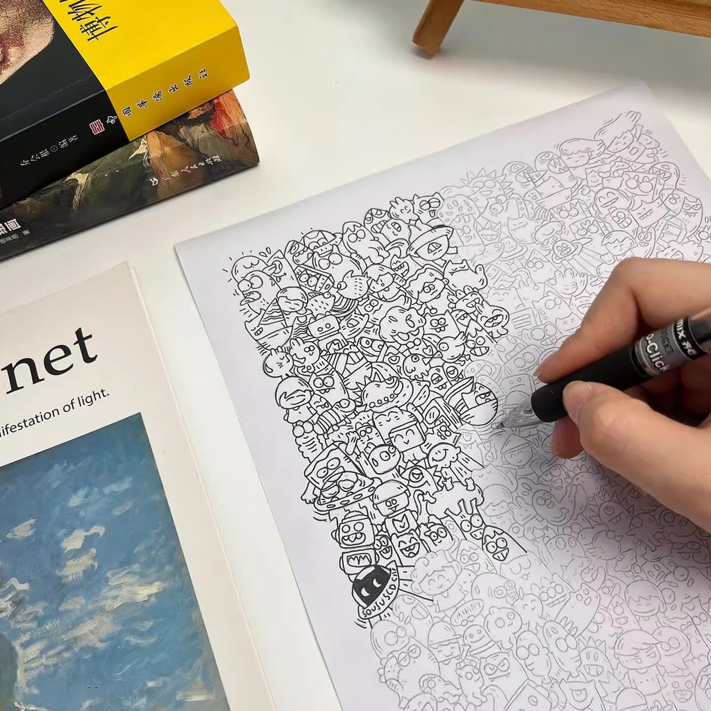 หนังสือฝึกวาดภาพ Line Art เพื่อผ่อนคลายและบรรเทาความเครียด Doodle & Sketch Pad สําหรับผู้ใหญ่ JQLE