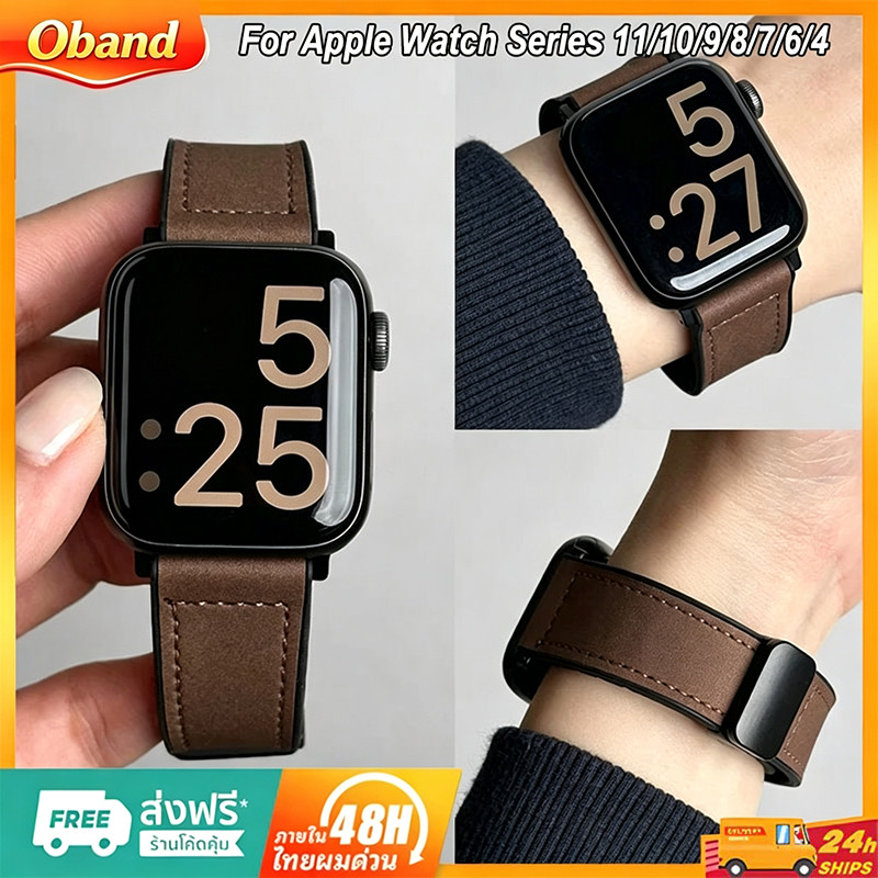 สายหนังแม่เหล็กสําหรับ Apple Watch Band Ultra 49mm 44mm 45mm 46mm 40mm, สายสําหรับ iWatch Band serie