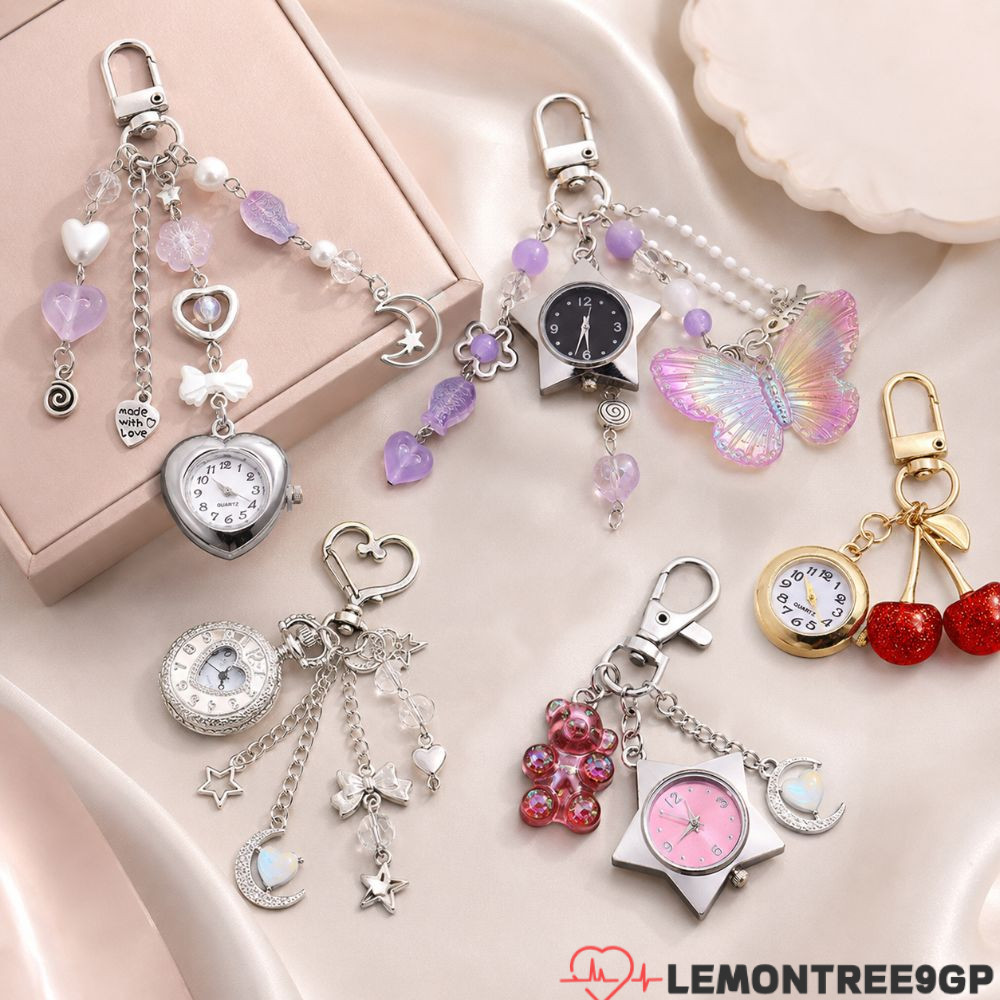 LEMONTREE9GP Star Pocket Watch พวงกุญแจ,ผีเสื้อหมีน้อยกระเป๋า Charm, Creative Zinc Alloy Cherry Stea