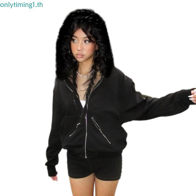 Onlytiming Stylish Zippered Hooded Sweatshirts นุ่มสบาย Outwear Casual Topfor Daily Leisure และ Soci