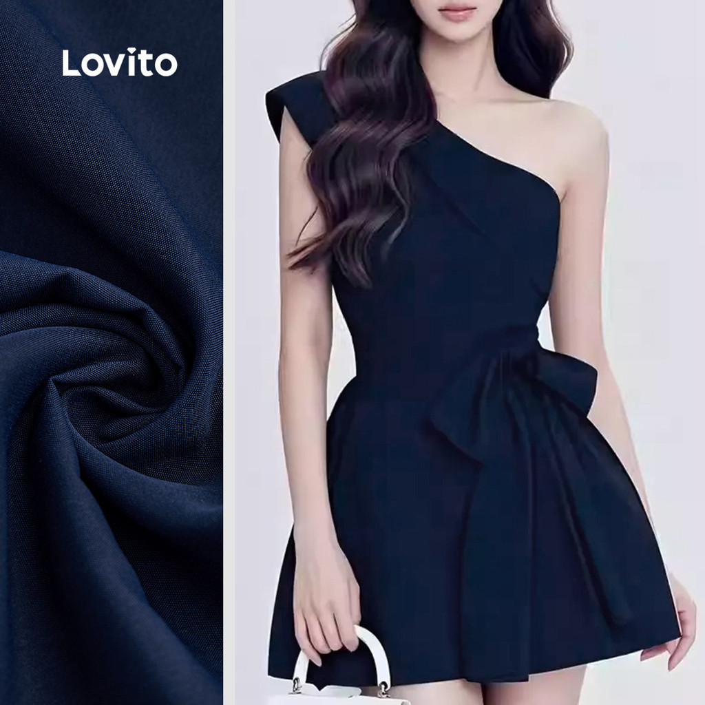 (สง่างาม) Lovito ชุดเดรสสตรีผ่าหน้าแบบซิป แขนกุด ผ้าสำหรับฤดูใบไม้ผลิ/ฤดูร้อน สีน้ำเงินกรมท่า L143ED638