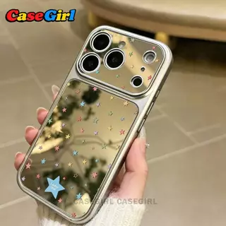 สำหรับ iPhone 11 13 16 15 17 12 14 Pro Max 16 15 Plus เคสกระจกหน้าต่างใหญ่ ลายดาวสีสัน กันตก ทำความสะอาดง่าย
