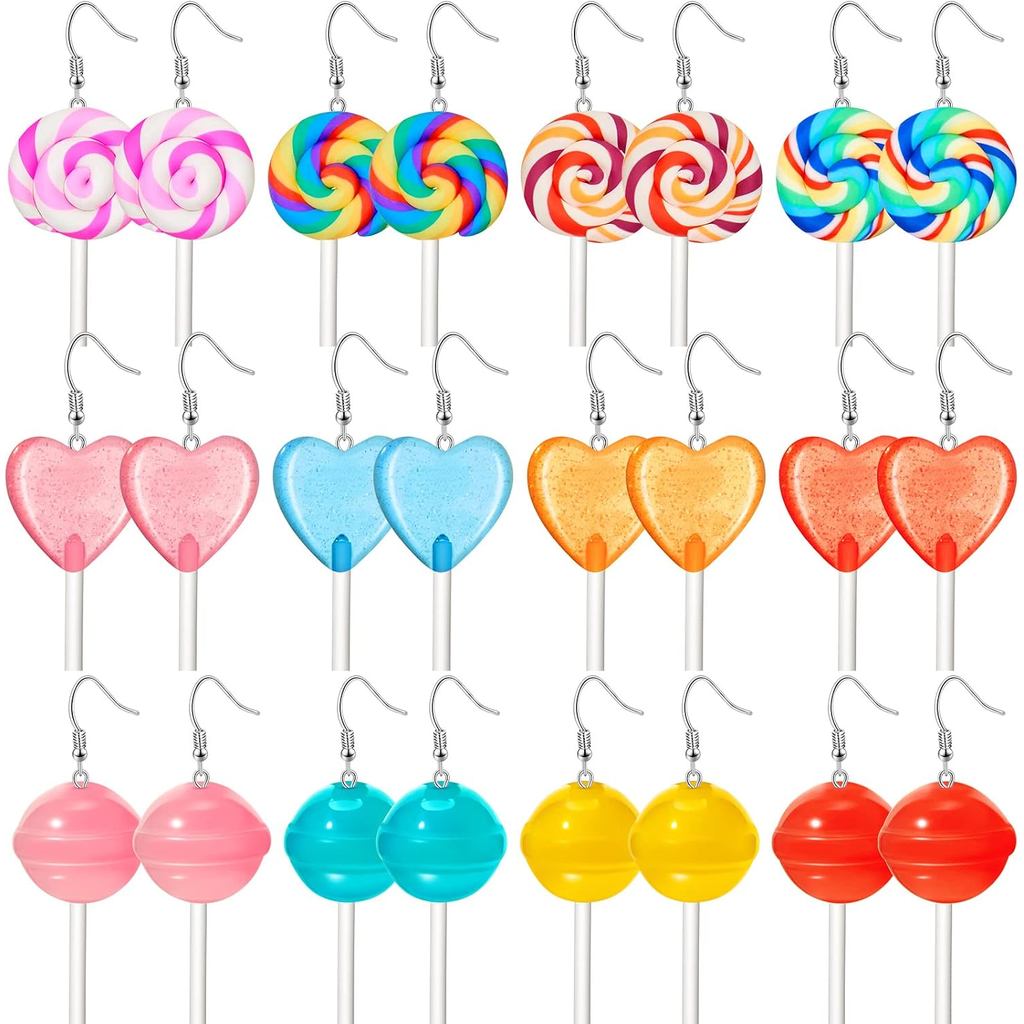 Hicarer 12 คู่ Candy ต่างหูหัวใจ Lollipop จี้ต่างหูการ์ตูนที่มีสีสัน Drop Rainbow เรซิ่น Dangle เครื