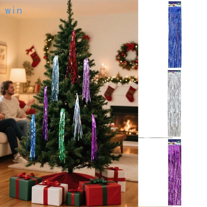 Win 10PCS ตัดสะท้อนแสง Shimmering Fringes Streamers แขวนง่าย Christmas Party ตกแต่งสําหรับ Home Offi