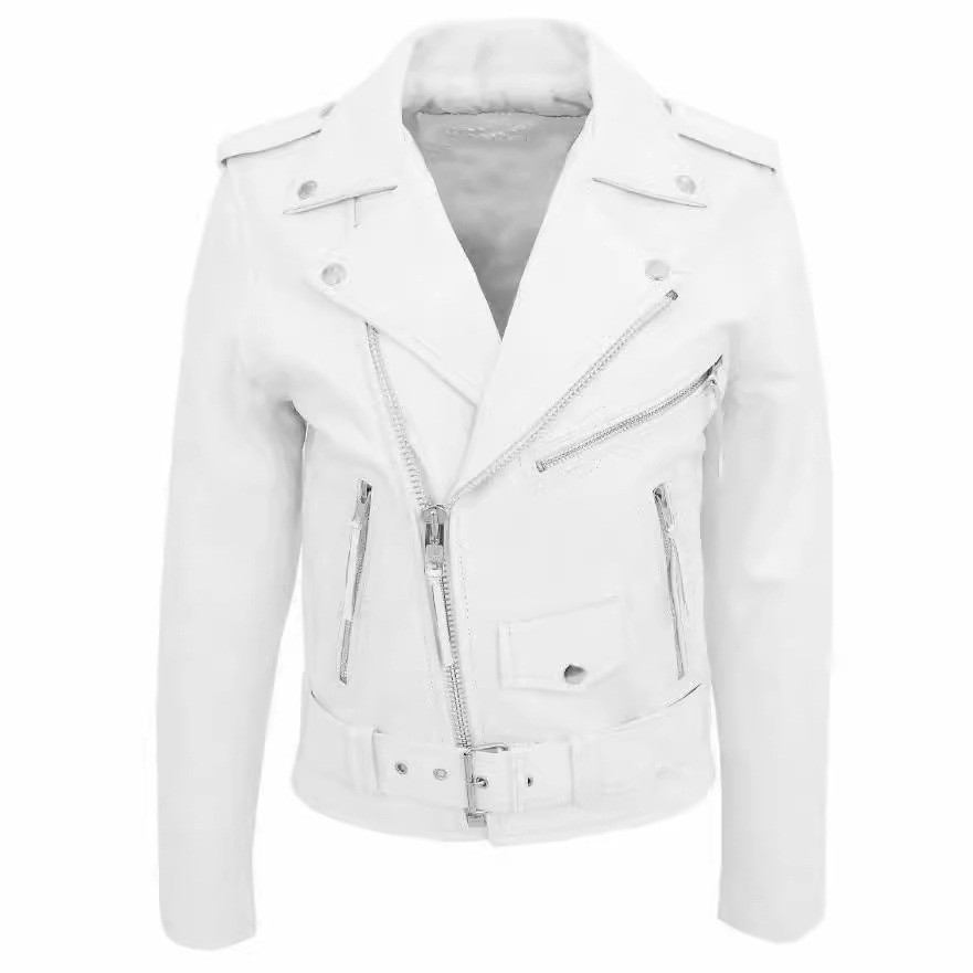 Mens Lapel Moto Biker Jacket หนัง Faux Windproof Zipper Outerwear พร้อมสายคล้องไหล่และเข็มขัดเอว