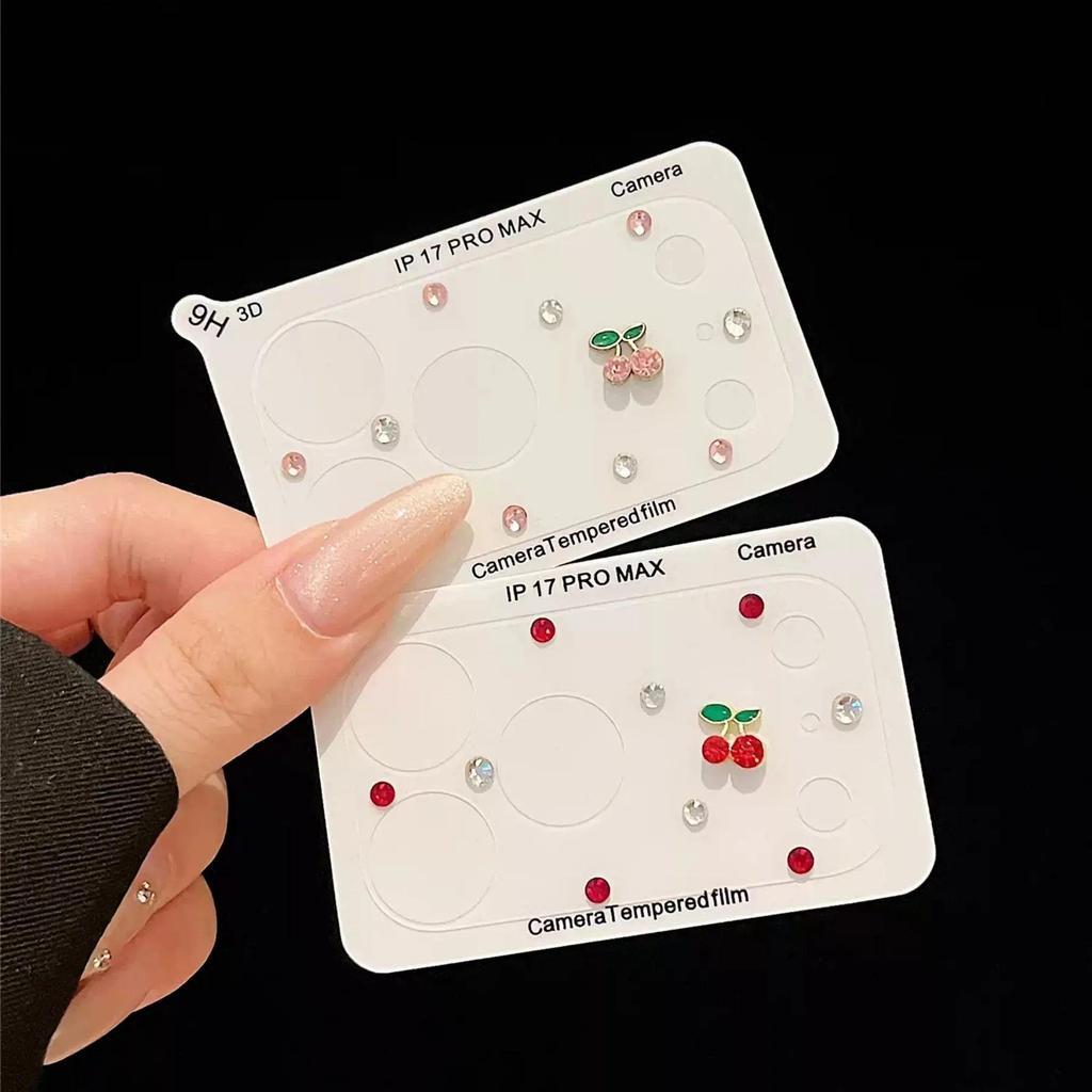 น่ารักหวาน 3D Rhinestone Cherry Design กล้องเลนส์ Protector สําหรับ iPhone 18 Pro Max 18 Pro 17promax 17 pro ป้องกันเลนส์นุ่ม