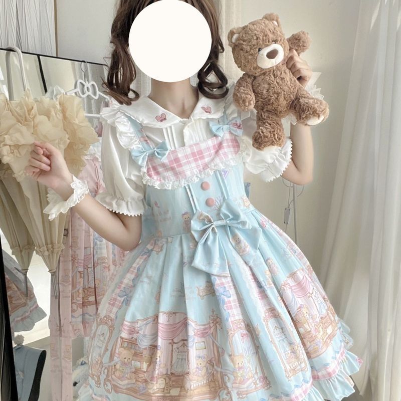 桃希家原创【熊熊裁缝铺】Lolita设计甜美洋装可爱吊带连衣裙正版*Lolita Girl Cute Design Lolita Dress JSK Strap Dress