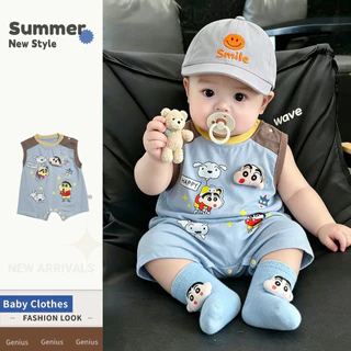 0-28 เดือนการออกแบบสีตัดกันฤดูร้อนใหม่ชุดบอดี้สูทแขนกุดเด็กหล่อ ดินสอสี ใหม่บางสไตล์เกาหลีทนกว่า ชุดรอมเปอร์