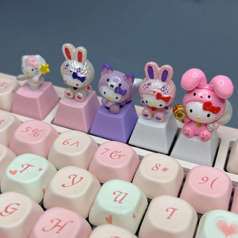 Kitty keycaps personalized translucent custom pink creative keyboard keycaps for mechanical keyboard