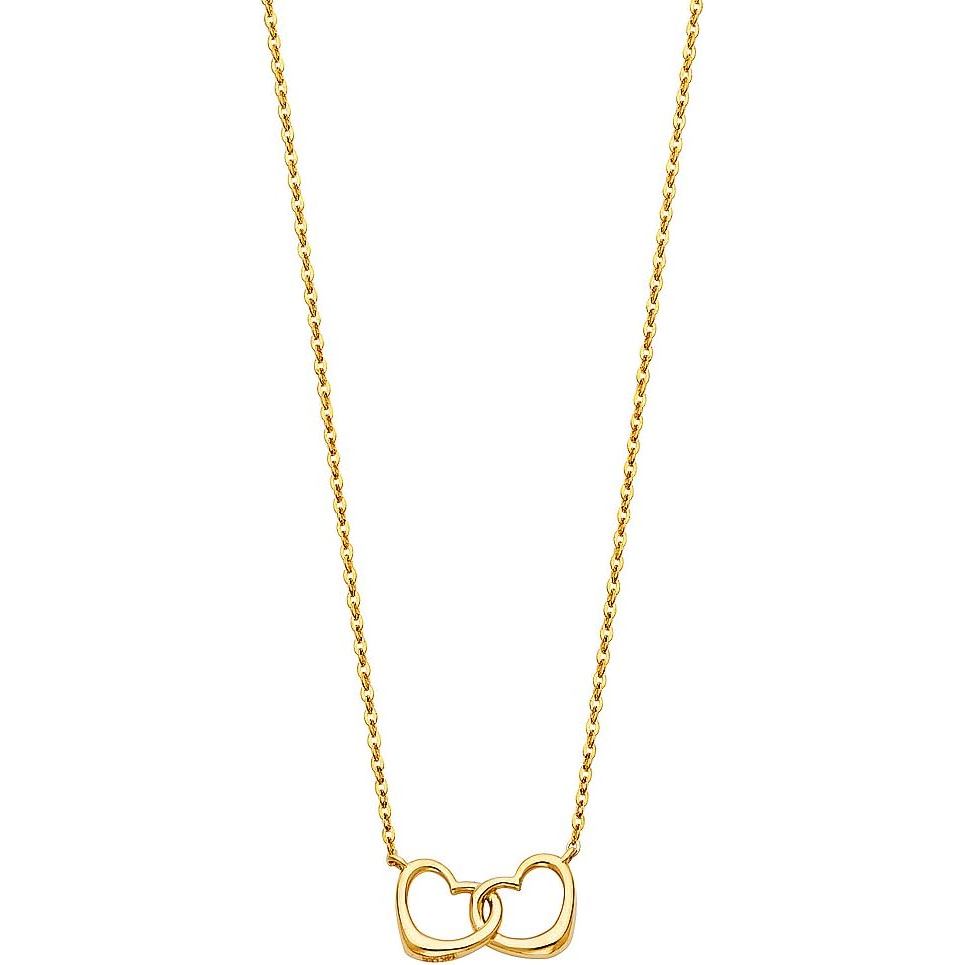 สร้อยคอจี้หัวใจคู่ประสานสีเหลืองทอง 14k - 17+1" ZMTV
