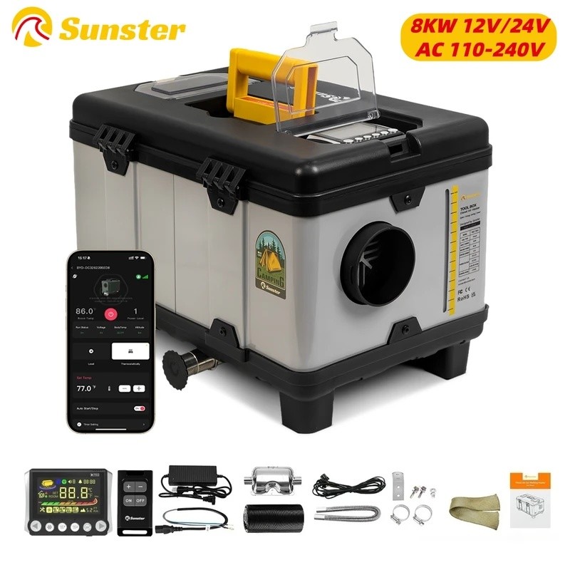 DHD9 TB10 8KW 12 V/24 V/230 V ดีเซล Air เครื่องทําความร้อน LCD และ Bluetooth APP w/ Auto Start-Stop 