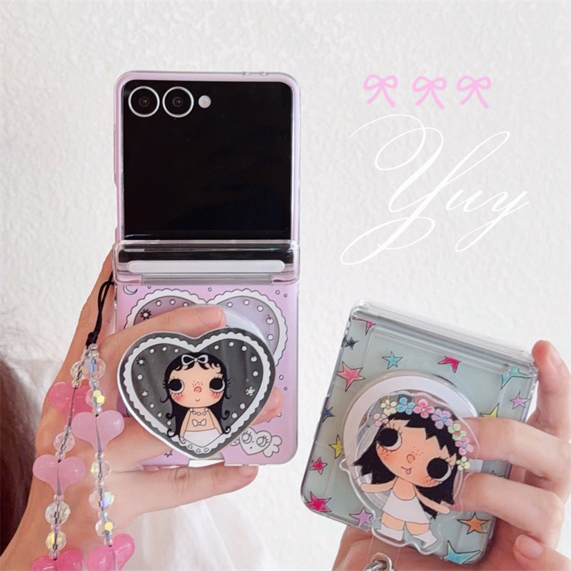 SAMSUNG สาวดอกไม้น่ารักวงเล็บแม่เหล็กกระเป๋าสตางค์ช่องเสียบการ์ดเคสโทรศัพท์สําหรับ ซัมซุง กาแลคซี Z พลิก 8 7 เฟ 6 5 4 3 ฝาครอบบานพับ