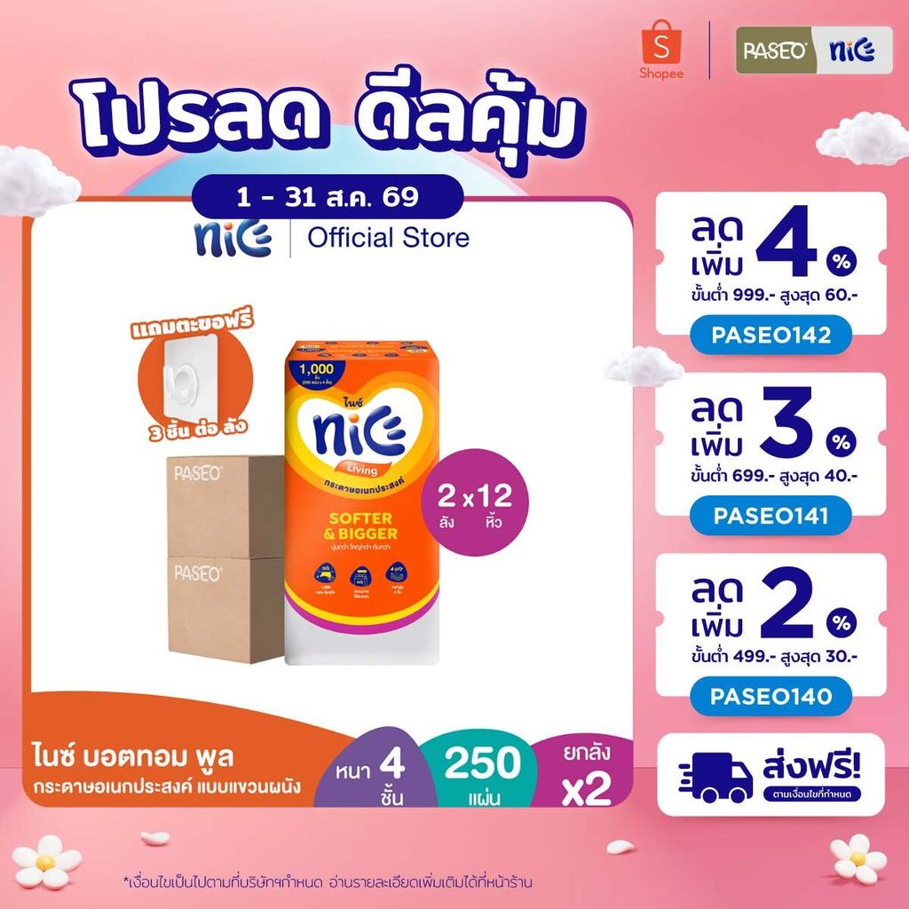 (2 ลัง 12 หิ้ว) Nice ไนซ์ บอตทอม พูล กระดาษอเนกประสงค์แบบแขว