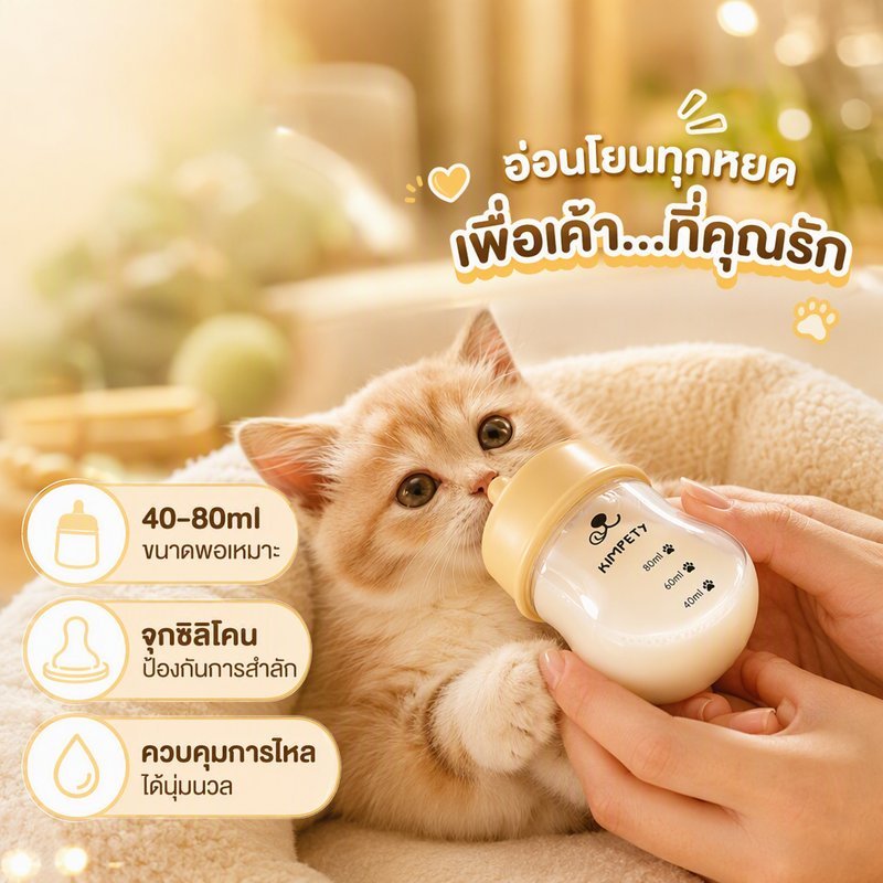 ขวดนมแมว ขวดนมสัตว์เล็ก จุกนมซิลิโคน กันสำลัก ปรับอัตราการไหล ขนาด 40 80ml