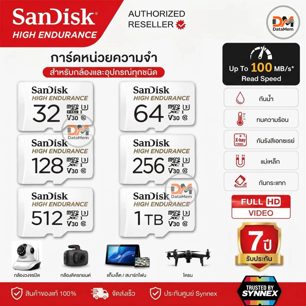 SanDisk High Endurance 32GB 64GB 128GB 256GB microSD Card (SDSQQNR)เมมโมรี่ กล้องติดรถยนต์ วงจรปิด