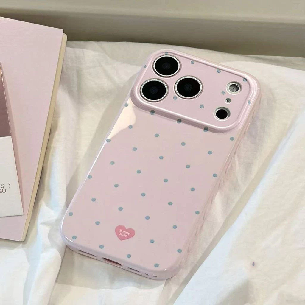 เคสสำหรับ iPhone 17 16 15 14 13 12 11 Pro Max XR XS ลายหัวใจ 3D สีชมพูอ่อน กันกระแทก กันรอย ขอบนิ่ม ถุง