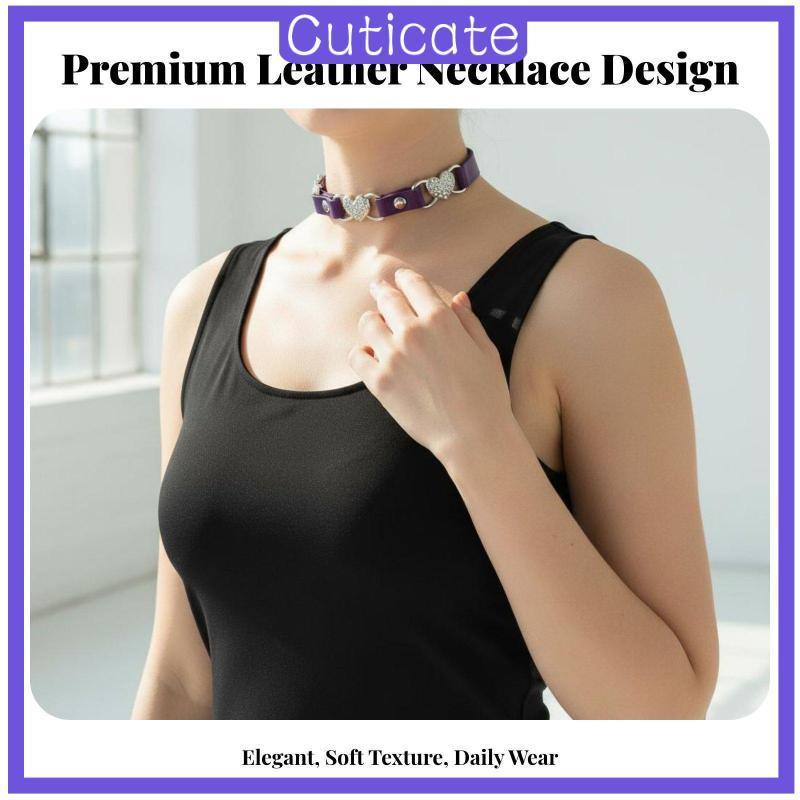 [CUTICATE] 2 แพ็คผู้หญิงสร้อยคอสร้อยคอ PU หนังหัวใจสร้อยคอแฟชั่น Gothic Choker ปรับ 30 ซม.-38 ซม.ประ