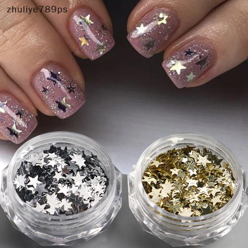 Zhuliye789ps] 3D Gold Silver Star Nail Art Sequins Sparkle Pentagram ตกแต่งเล็บ 2 กล่องสําหรับ Home 