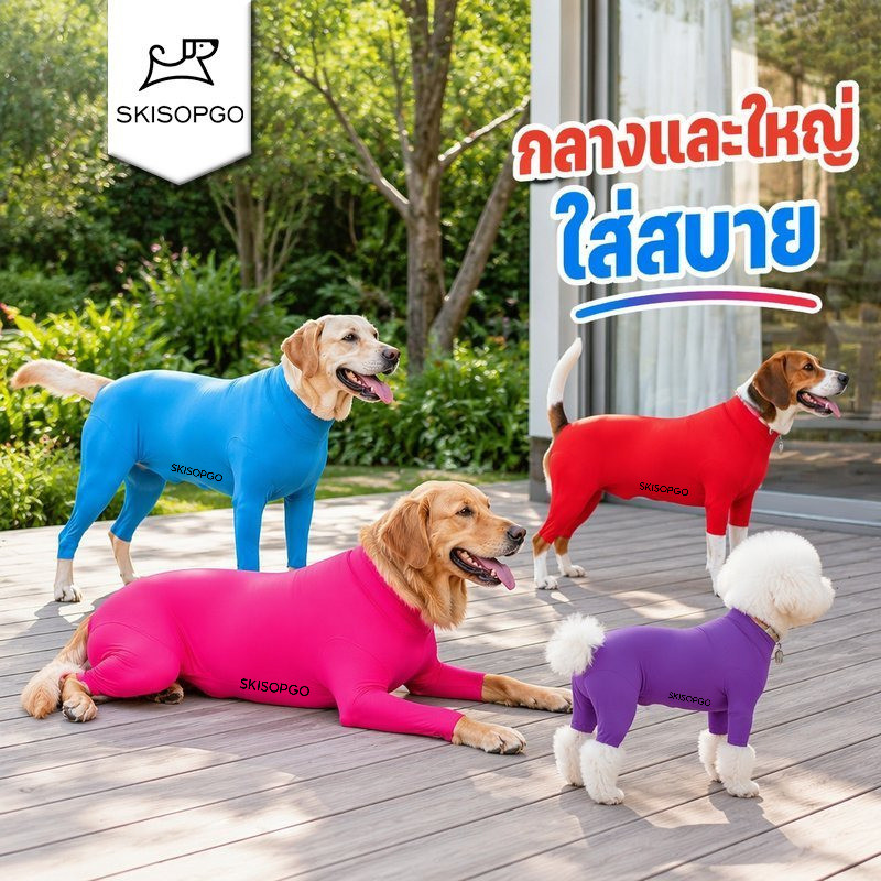 SKISOPGO ชุดกันขนร่วง สุนัข เสื้อสี่ขา บอดี้สูท มีซิป ผ้ายืด คอตตอน สแปนเด็กซ์ ระบายอากาศ M L XL XXL