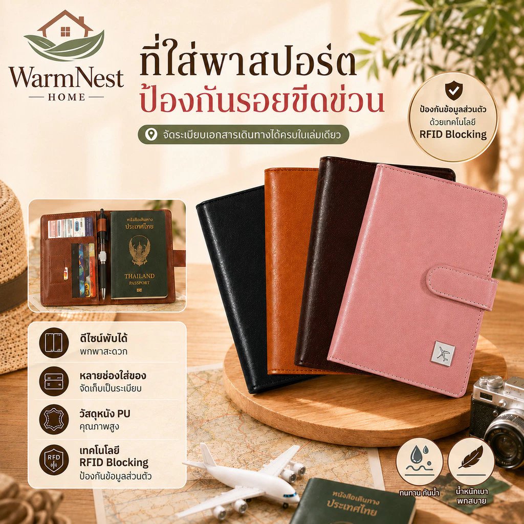 ที่ใส่พาสปอร์ต ที่ใส่บัตร ที่จัดเก็บเอกสาร และที่ใส่ตั๋วแบบอเนกประสงค์กันน้ำและป้องกันรอยขีดข่วน/วัสดุหนัง PU/หลายช่อง