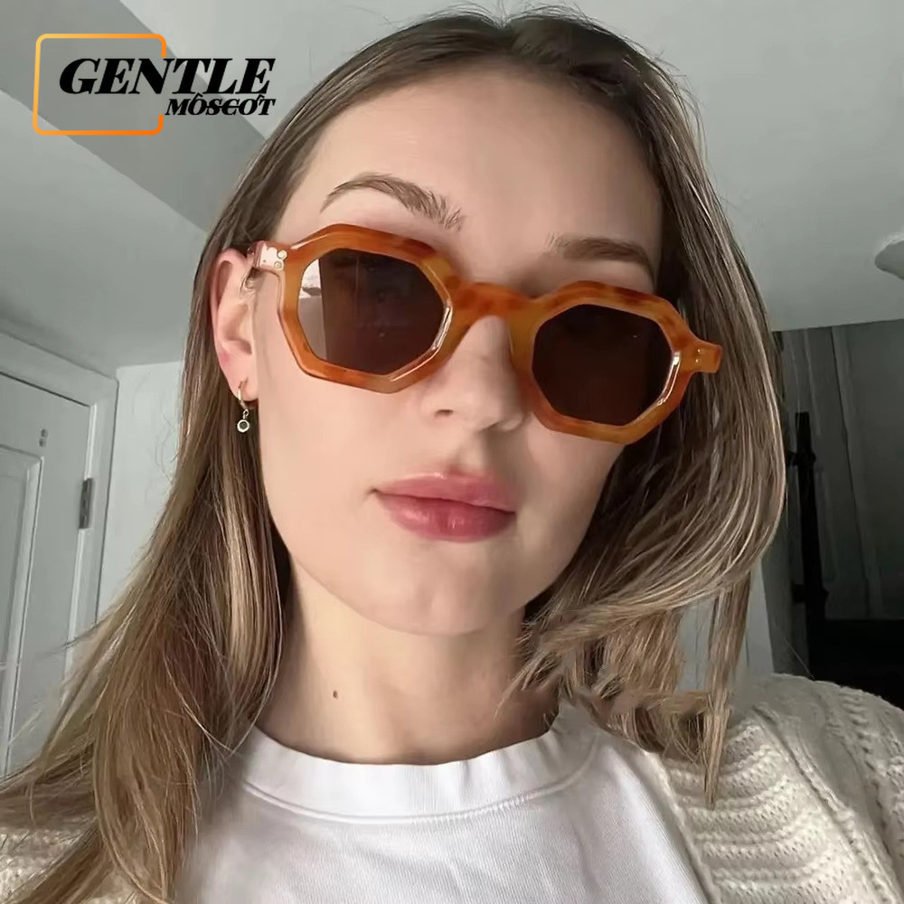 (GENTLE MOSCOT) มาใหม่ล่าสุด Euro-American Polygon Retro Small-Frame แว่นกันแดด Unisex, UV400 Sungla