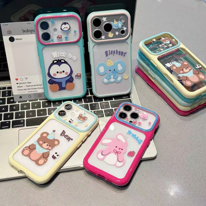 หมีน่ารักกระต่ายเพนกวินช้างพิมพ์อะคริลิเคสโทรศัพท์นุ่มTPUกันชนAnti-Drop ShellสําหรับiPhone 17 16 15 14 13 12 11 Pro Max