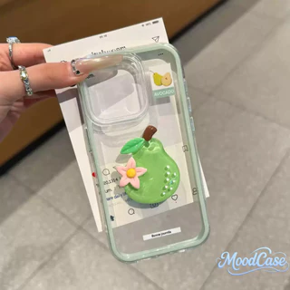 สำหรับ iPhone 16 Plus 15 Pro 14 17 Pro Max 13 17 Air 11 12 เคสโทรศัพท์สไตล์เรียบง่าย ขอบสีตัดโปร่งใส ตกแต่งผลไม้สามมิติ