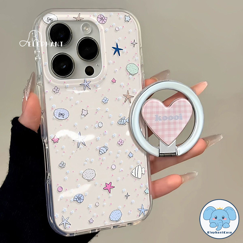 เคส IMD ลายดาวทะเล+หอยนางรม ป้องกันกระแทก สำหรับ IPhone 11 15 17 13 Air 16 12 14 Pro Max 15 14 16 Plusเคสรักน่ารัก
