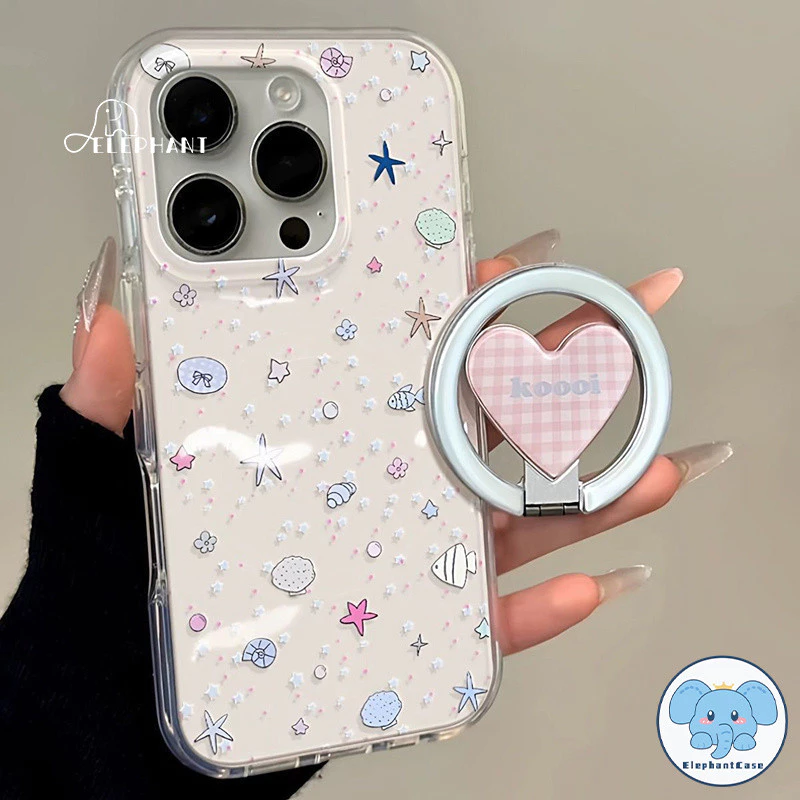 เคส IMD ลายดาวทะเล+หอยนางรม ป้องกันกระแทก สำหรับ IPhone 11 15 17 13 Air 16 12 14 Pro Max 15 14 16 Plusเคสรักน่ารัก