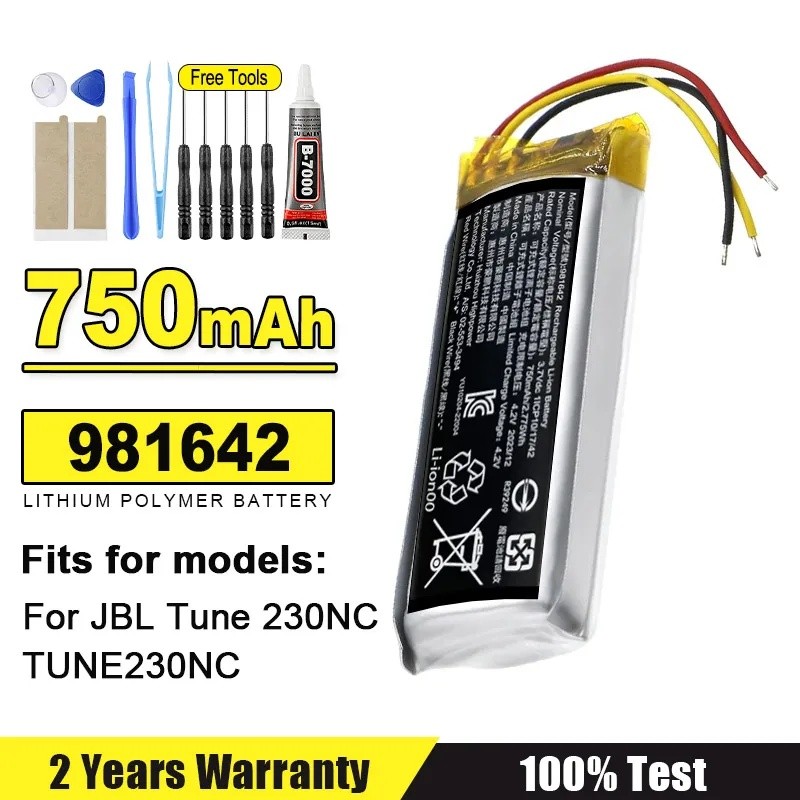 3.7V 981642 แบตเตอรี่ลิเธียม 750mAh สําหรับ JBL Tune 230NC 230 NC TUNE230NC TWS หูฟังไร้สายบลูทูธช่อ