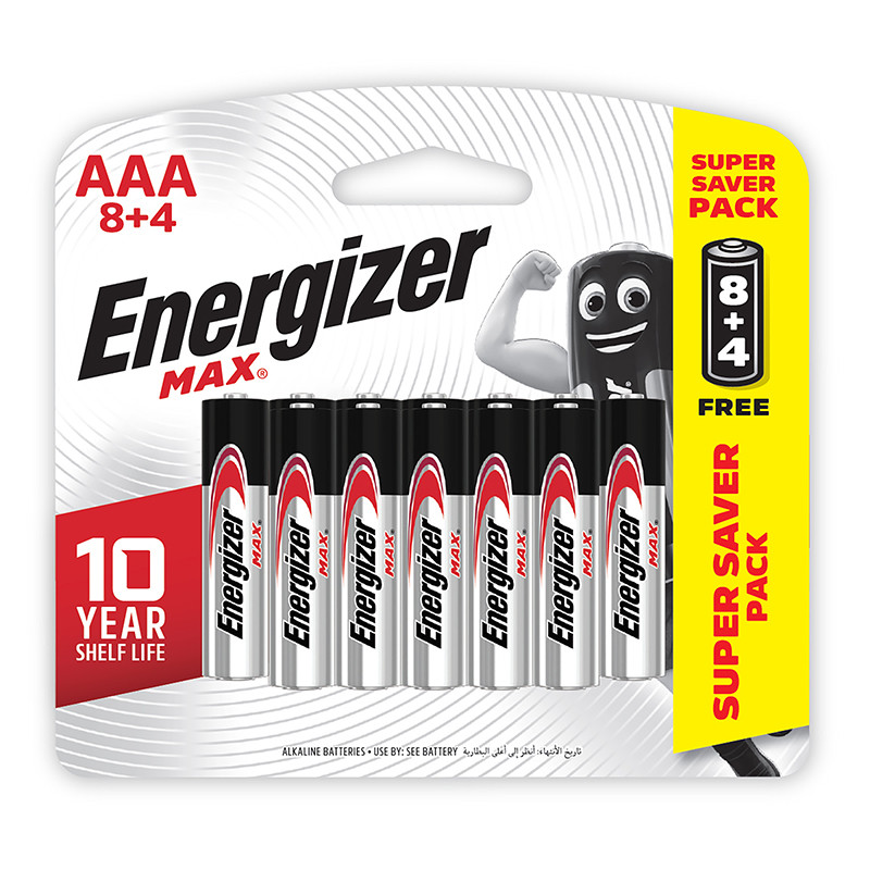 ENERGIZER ถ่านอัลคาไลน์ รุ่น Max E92 ขนาด AAA (แพ็ค 8+4 ก้อน)
